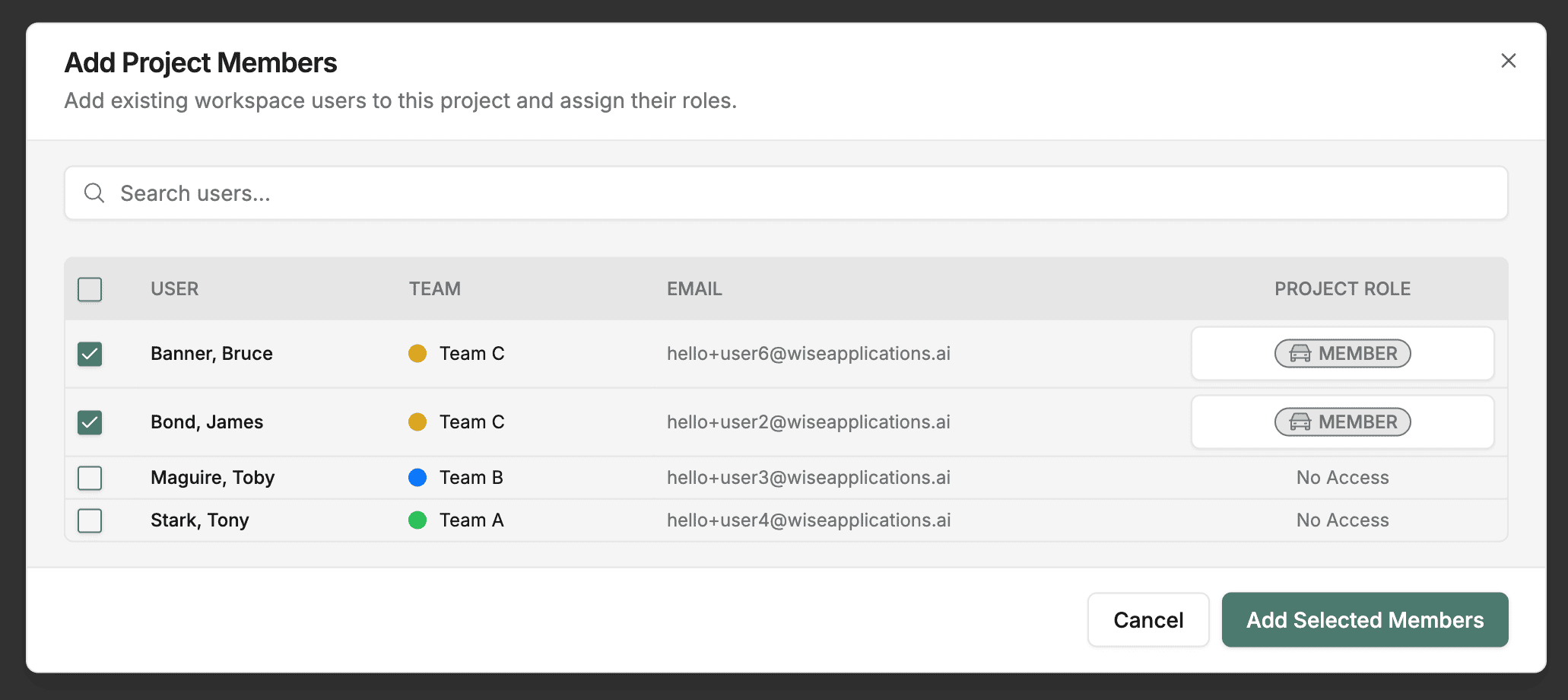 Adding project members via form