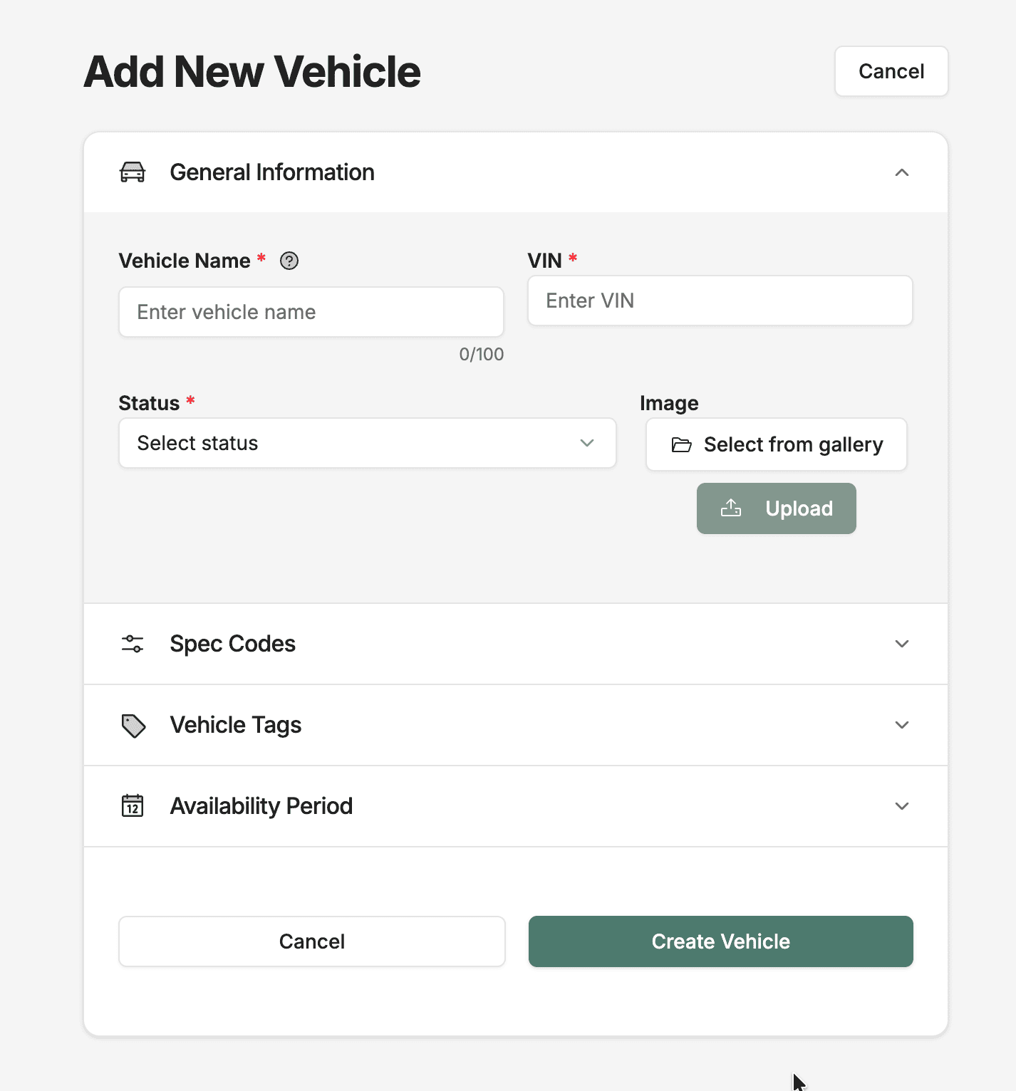 Add vehicle form
