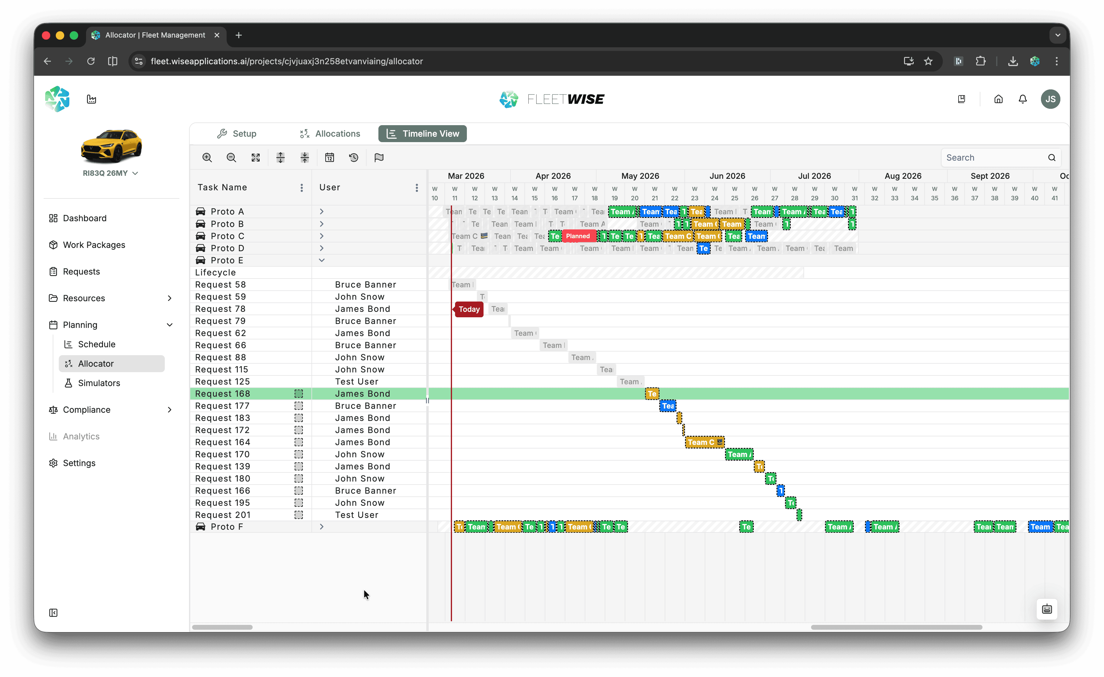 Allocator recommendations in gantt view
