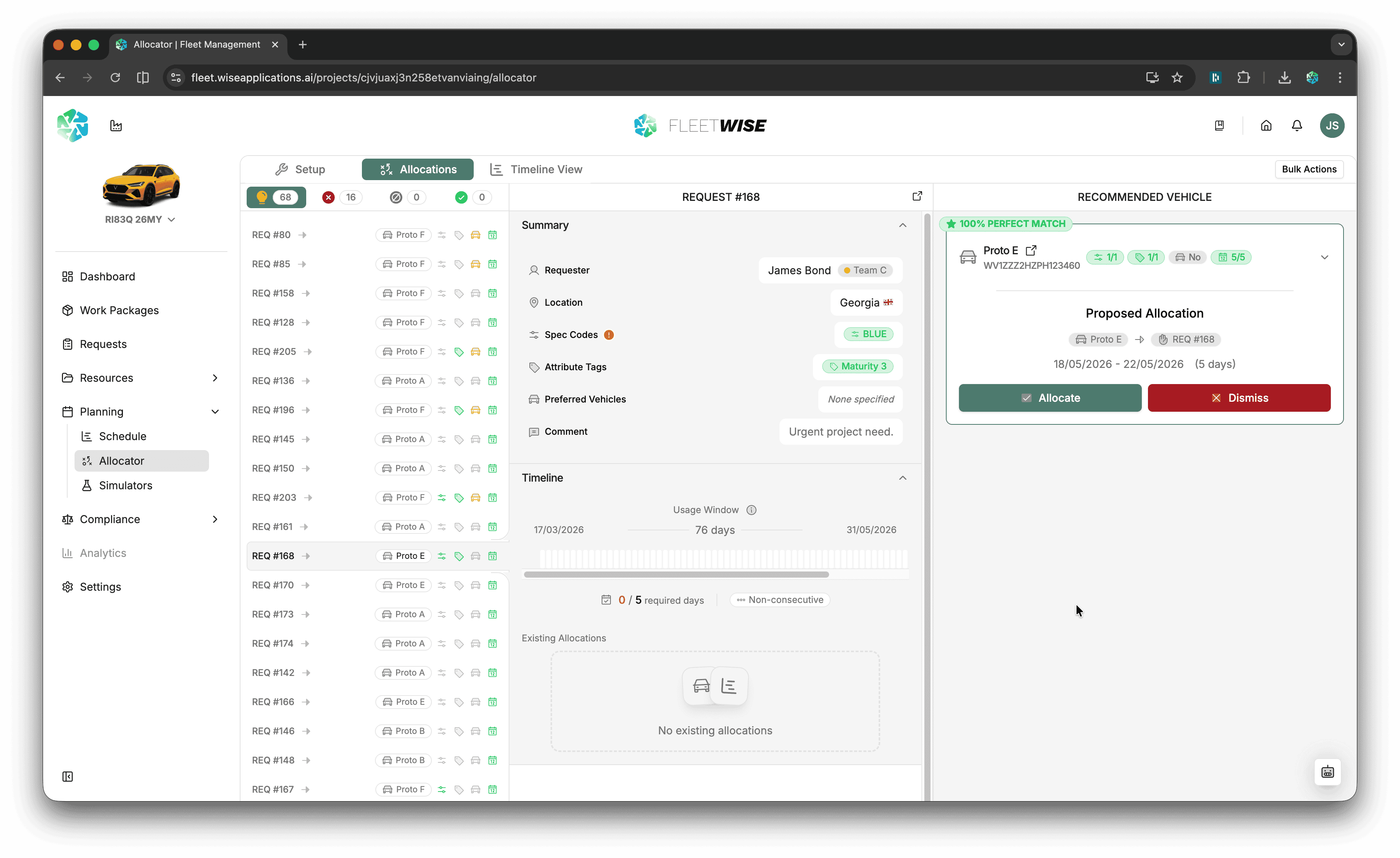 Recommendation results shown in list view