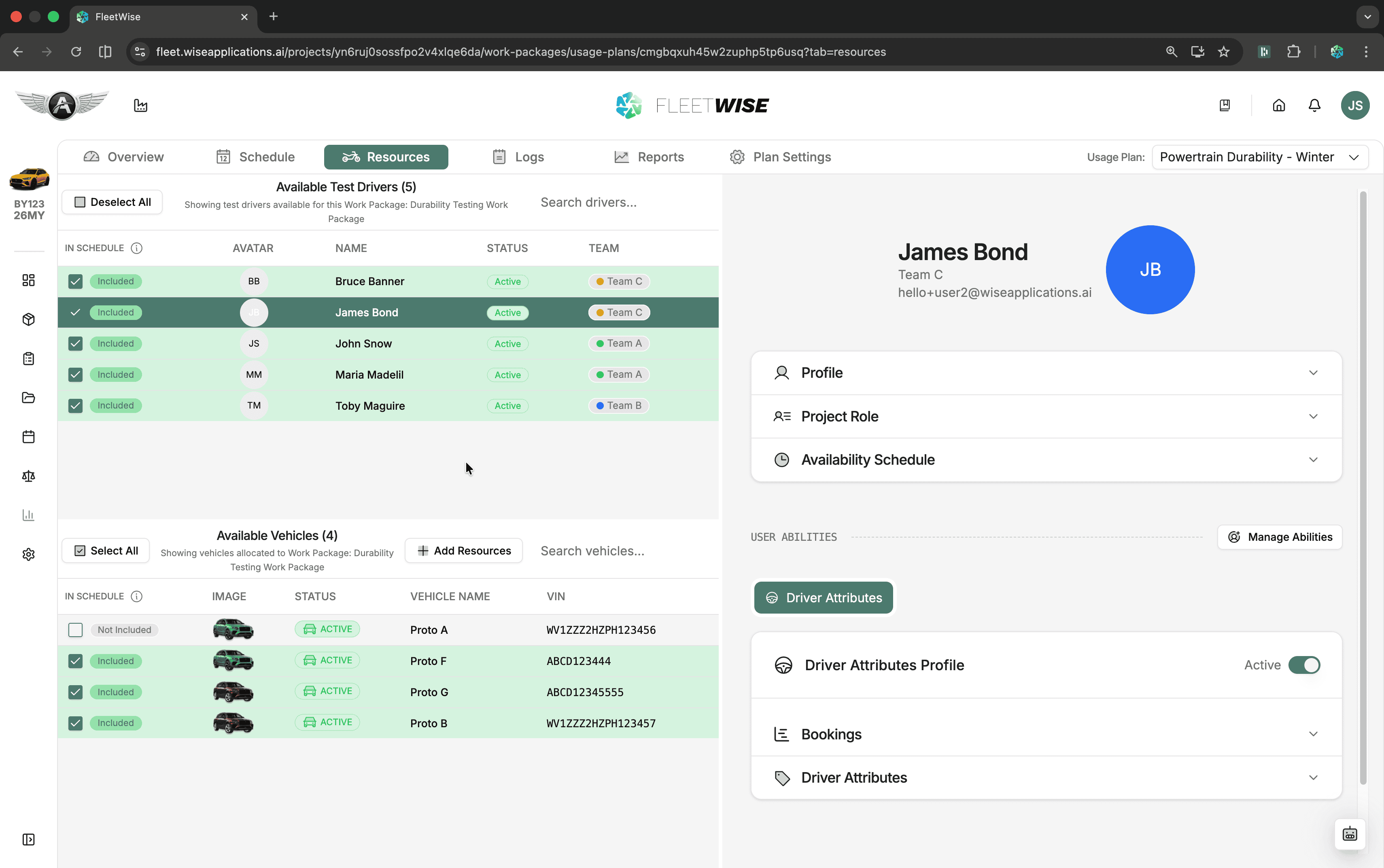 Resources tab showing driver selection