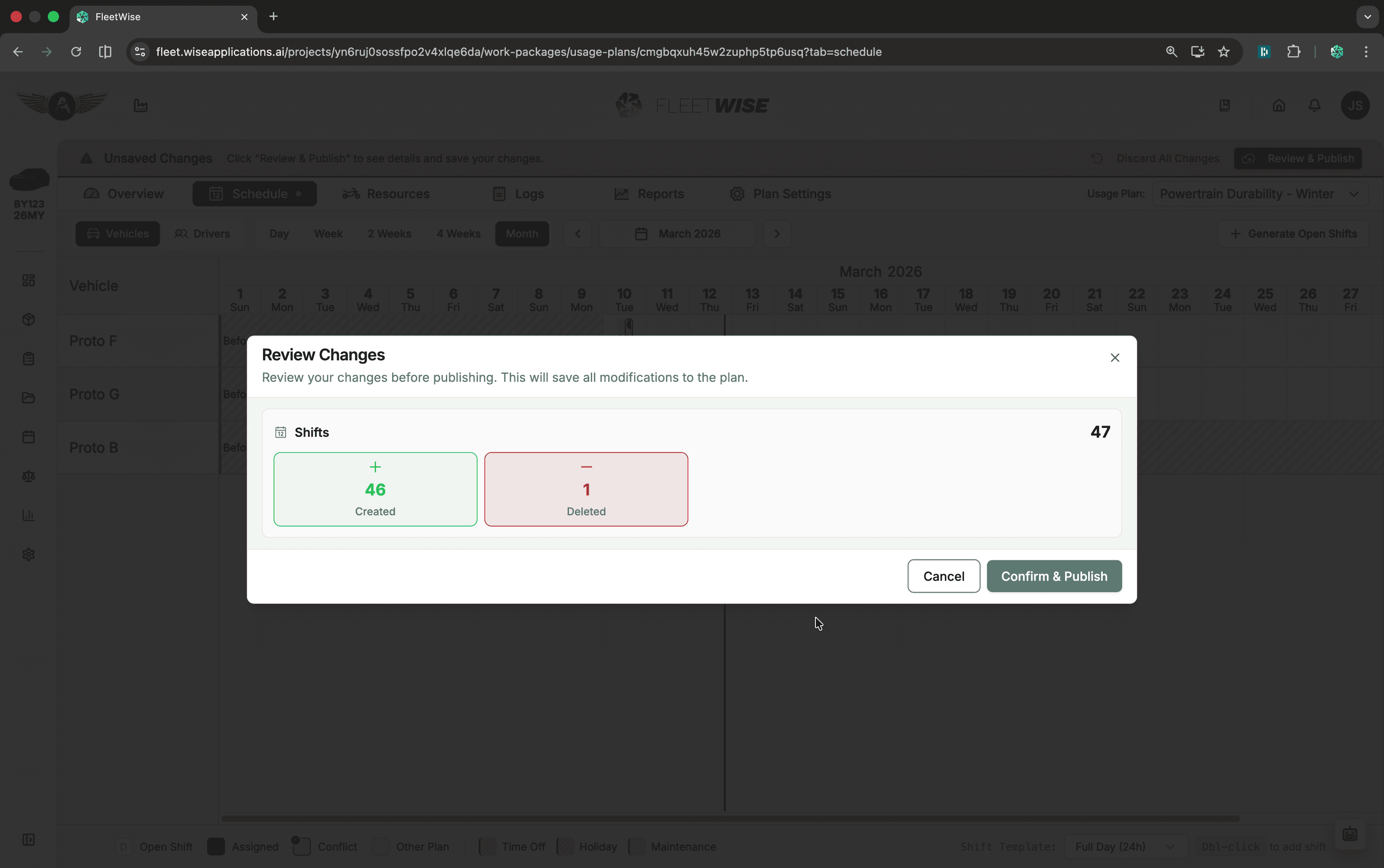 Review changes modal