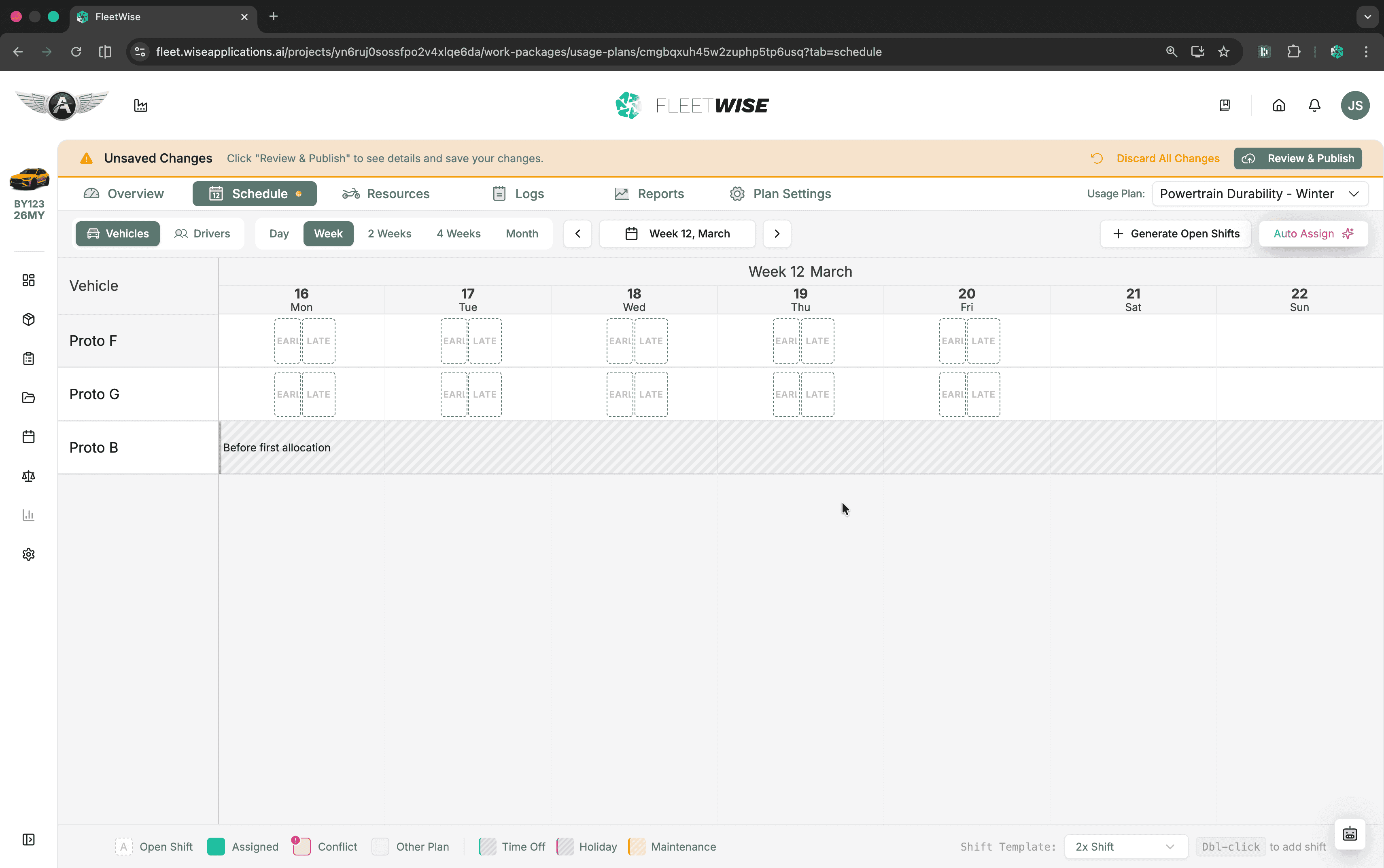 Schedule tab after generating open shifts
