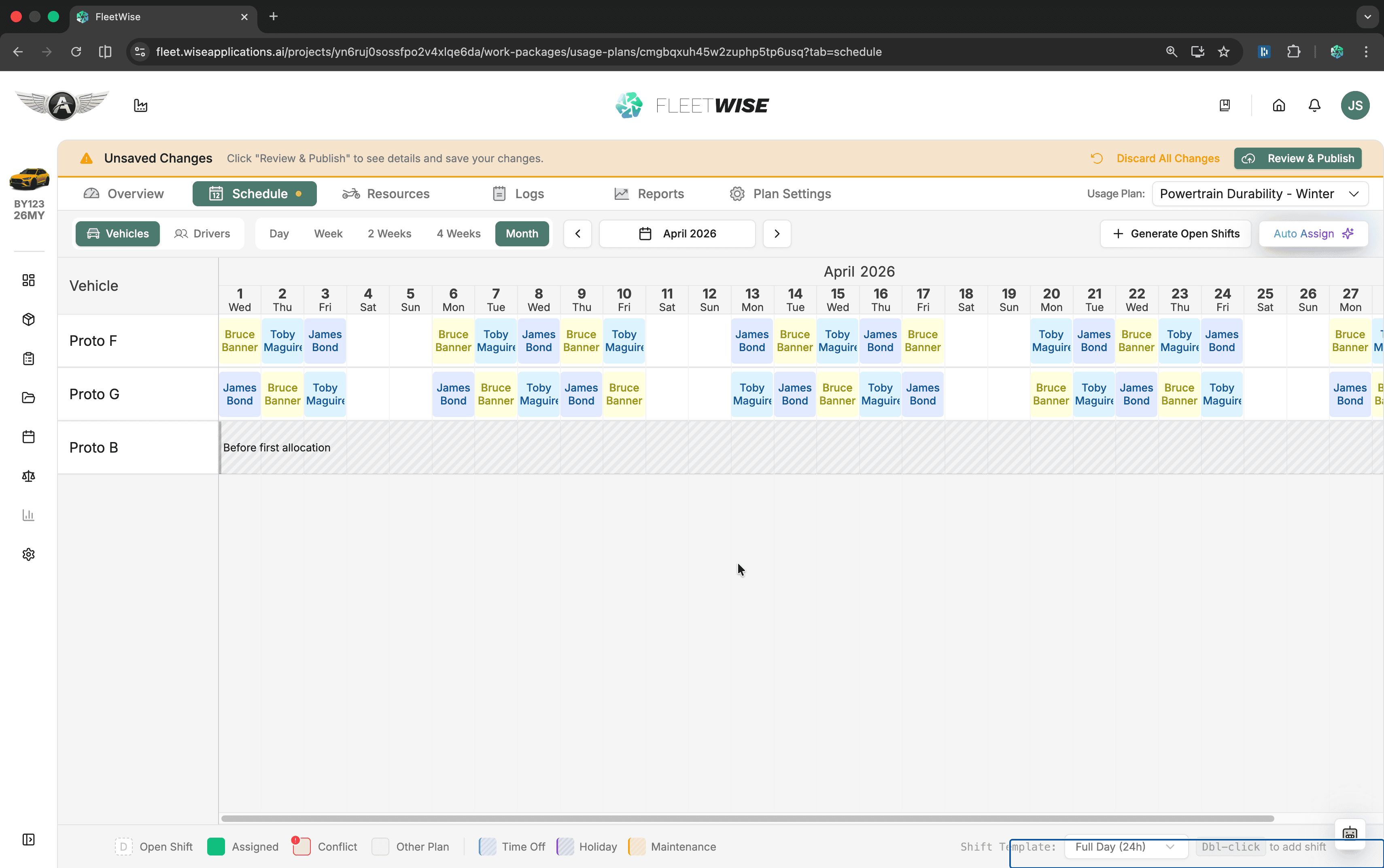 Usage plan schedule tab