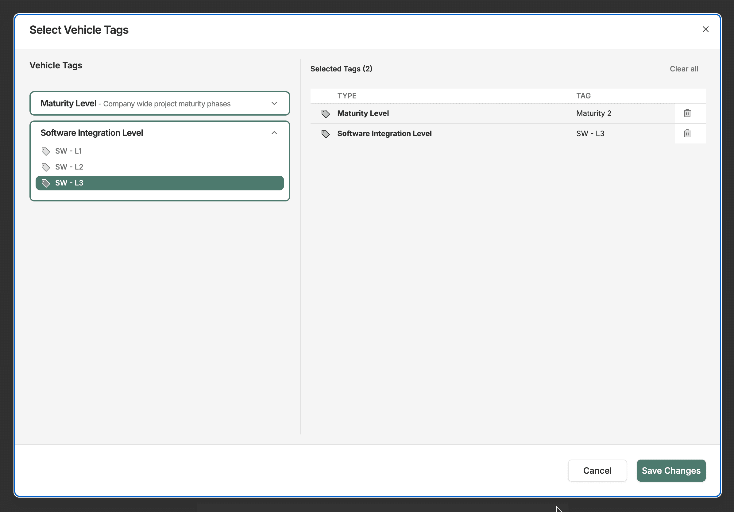 Attributes section with selected specifications
