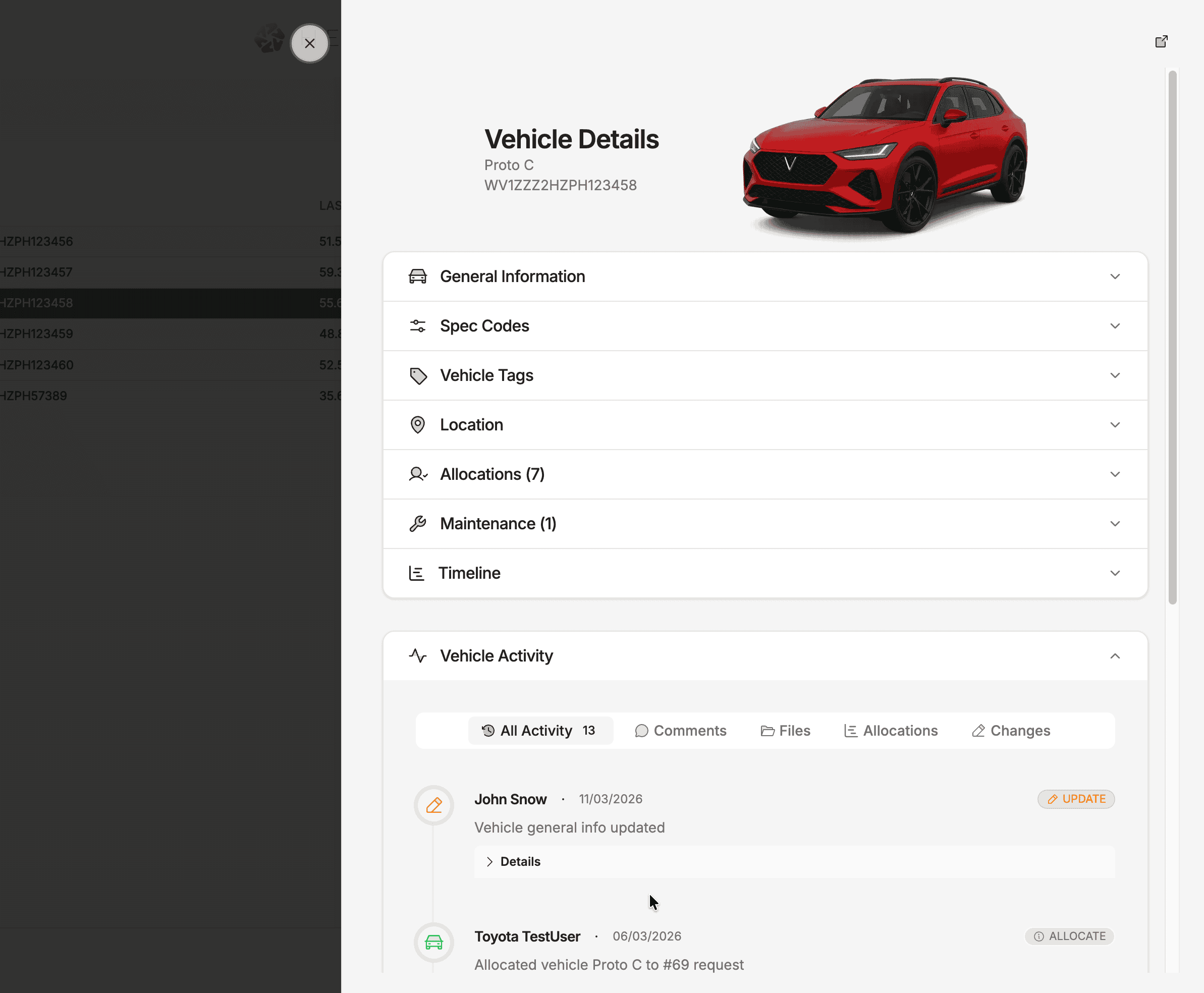 Vehicle detail page